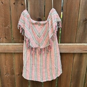 Billabong Strapless Fringe Chevron Striped Mini Dress